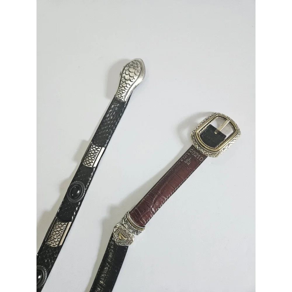 VTG‎ 90s Brighton Womans Leather Belts Black And Brown Leather Silver Hardware